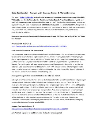 Robo-Taxi Market– Analysis with Ongoing Trends & Market Revenue