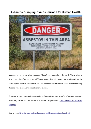 Asbestos Dumping Can Be Harmful To Human Health