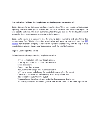 Absolute Guide on the Google Data Studio Along with Steps to Use It!!