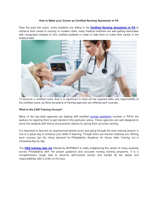 How to Make your Career as Certified Nursing Assistants in PA