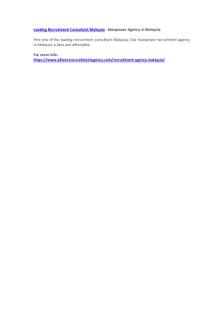 Leading Recruitment Consultant Malaysia - Manpower Agency in Malaysia