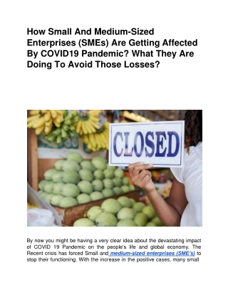 How Small And Medium-Sized Enterprises (SMEs) Are Getting Affected By COVID19 Pandemic? What They Are Doing To Avoid Tho