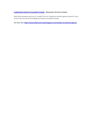 Leading Recruitment Consultant Canada - Manpower Services Canada