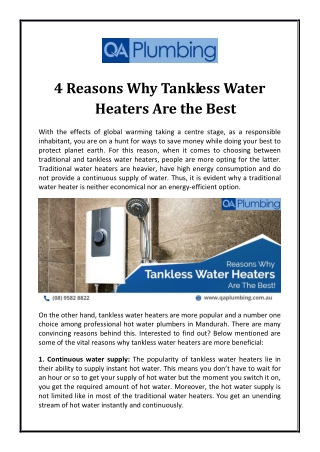 4 Reasons Why Tankless Water Heaters Are the Best