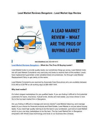 Lead Market Reviews Bangalore - Lead Market App Review