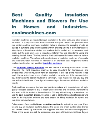 Best Quality Insulation Machines and Blowers for Use in Homes and Industries coolmachines.com