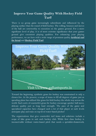 Improve Your Game Quality With Hockey Field Turf!