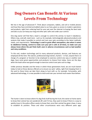 Dog Owners Can Benefit At Various Levels From Technology