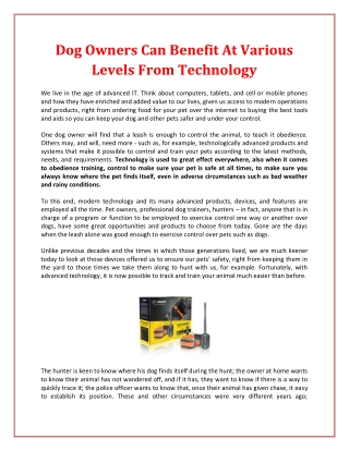 Dog Owners Can Benefit At Various Levels From Technology