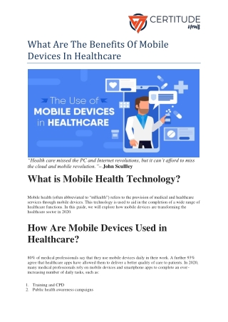 What Are The Benefits Of Mobile Devices In Healthcare