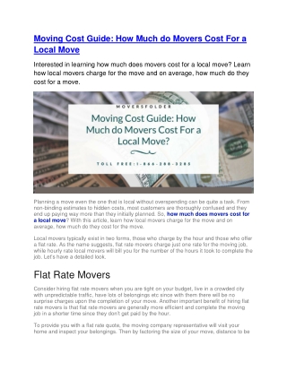 Moving Cost Guide: How Much do Movers Cost For a Local Move