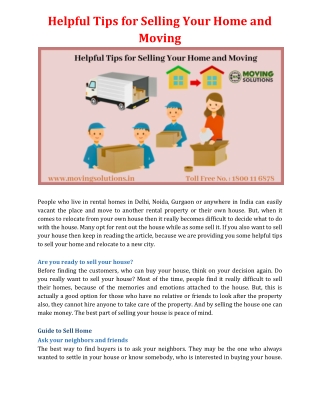 Helpful Tips for Selling Your Home and Moving