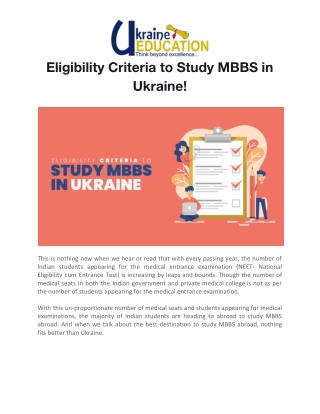 Eligibility Criteria to Study MBBS in Ukraine