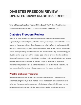 Diabetes Freedom Review - Reverse Your Diabetes Naturally!!!