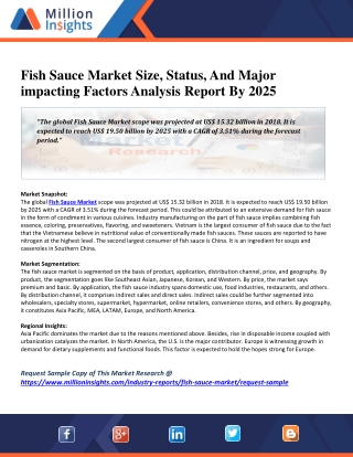 Fish Sauce Market Size, Status, And Major impacting Factors Analysis Report By 2025