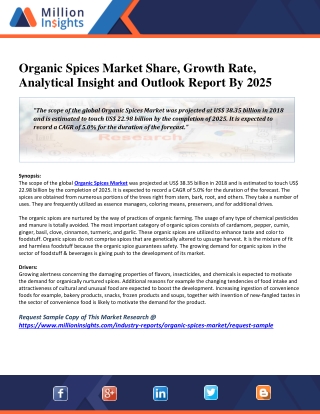 Organic Spices Market Share, Growth Rate, Analytical Insight and Outlook Report By 2025