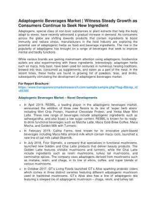 Adaptogenic Beverages Market | Witness Steady Growth as Consumers Continue to Seek New Ingredient