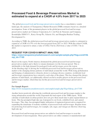 Processed Food & Beverage Preservatives Market is estimated to expand at a CAGR of 4.9% from 2017 to 2025