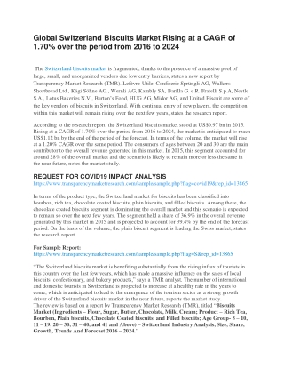 Global Switzerland Biscuits Market Rising at a CAGR of 1.70% over the period from 2016 to 2024