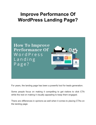 Improve Performance Of WordPress Landing Page?