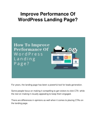 Improve Performance Of WordPress Landing Page?