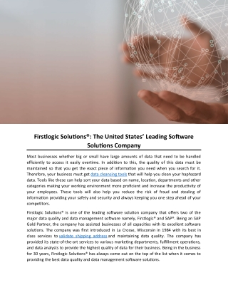 Firstlogic Solutions®: The United States’ Leading Software Solutions Company