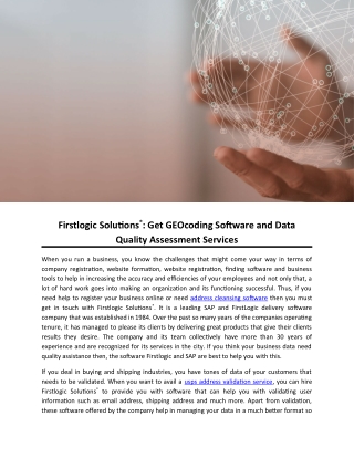 Firstlogic Solutions®: Get GEOcoding Software and Data Quality Assessment Services