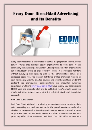 Every Door Direct-Mail Advertising and Its Benefits