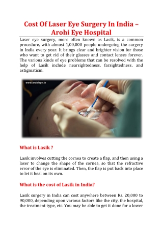 Cost Of Laser Eye Surgery In India - Arohi Eye Hospital