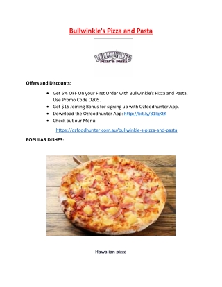 5% Off - Bullwinkle's Pizza and Pasta Menu - Pizza restaurant Preston, VIC