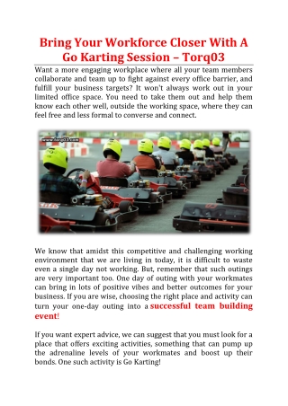 Bring Your Workforce Closer With A Go Karting Session! - TORQ03