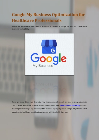 Google My Business Optimization for Healthcare Professionals