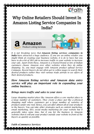 Why Online Retailers Should Invest in Amazon Listing Service Companies In India?