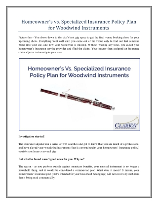 Homeowner’s vs. Specialized Insurance Policy Plan for Woodwind Instruments