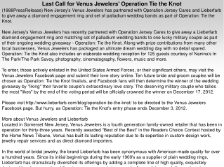 Last Call for Venus Jewelers' Operation Tie the Knot