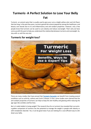 Turmeric a perfect solution to lose your belly fat | Healthy Naturals