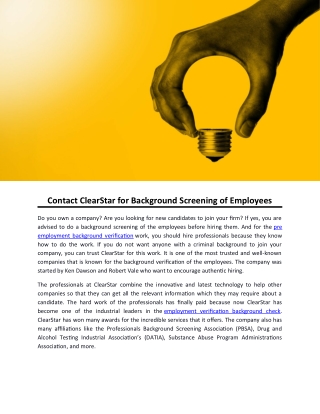 Contact ClearStar for Background Screening of Employees