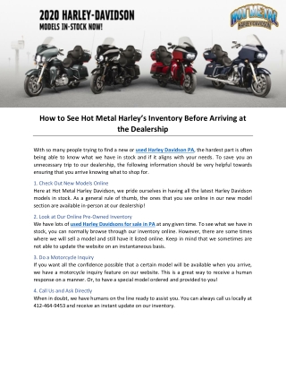 How to See Hot Metal Harley’s Inventory Before Arriving at the Dealership