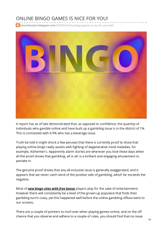 ONLINE BINGO GAMES IS NICE FOR YOU!