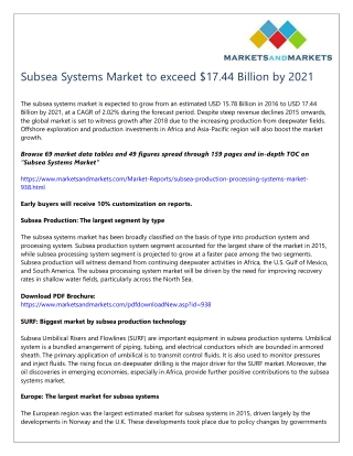 Subsea Systems Market to exceed $17.44 Billion by 2021