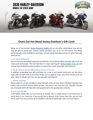 Check Out Hot Metal Harley Davidson’s Gift Cards