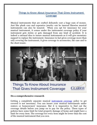 Things to Know About Insurance That Gives Instrument Coverage