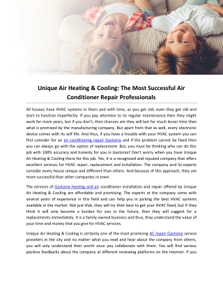 Unique Air Heating & Cooling: The Most Successful Air Conditioner Repair Professionals