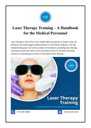 Laser Therapy Training – A Handbook for the Medical Personnel