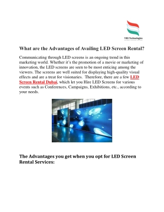 What are the Advantages of Availing LED Screen Rental?