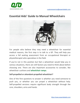 Essential Aids’ Guide to Manual Wheelchairs