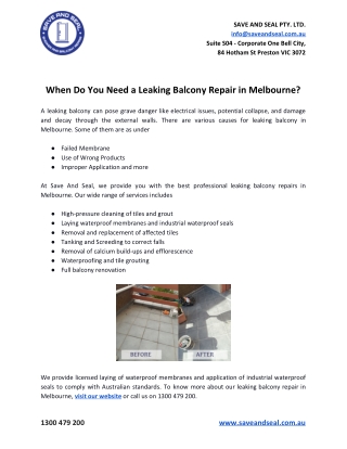 When Do You Need a Leaking Balcony Repair in Melbourne?