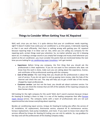 Things to Consider When Getting Your AC Repaired