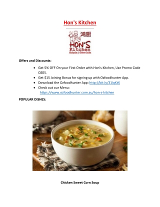 5% Off - Hon's Kitchen Chinese restaurant Ascot vale menu, VIC