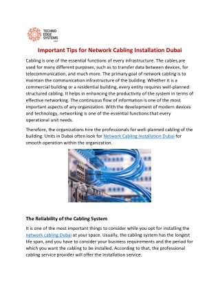 Important Tips for Network Cabling Installation Dubai